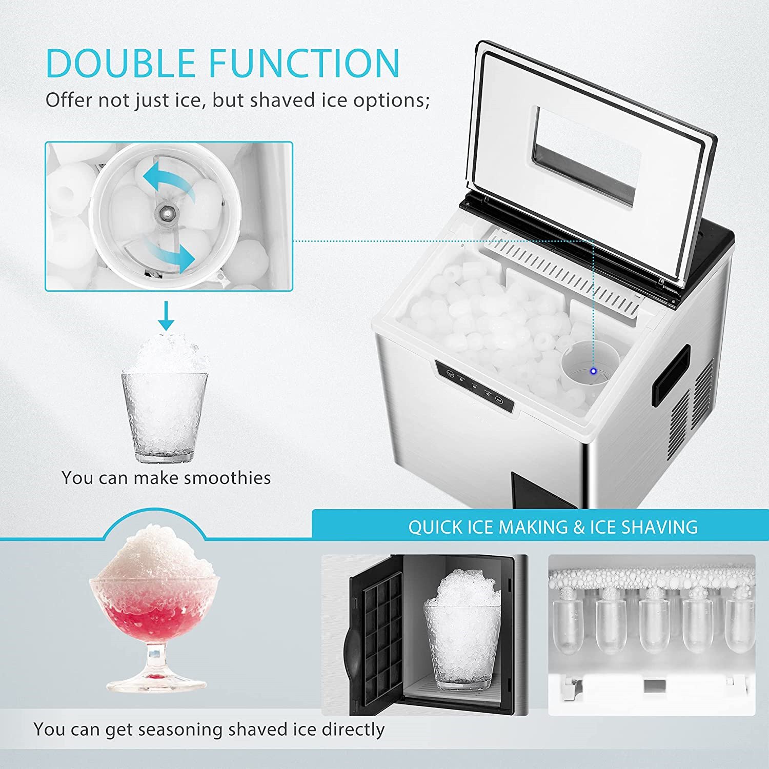 15KG Self-Cleaning Home semi professional use Ice Maker Machine with shaver for home restaurant shops business
