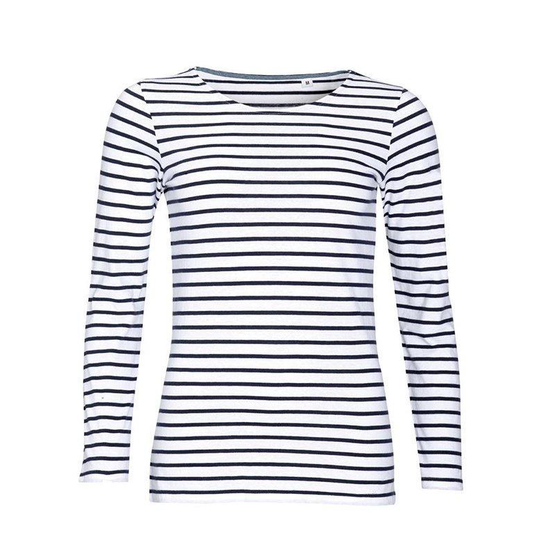 Custom Women's Long Sleeve Striped T-Shirt Classic-Fit Long-Sleeve Crewneck Shirt Tops Slim Fit Blouses Scoop Neck Tee