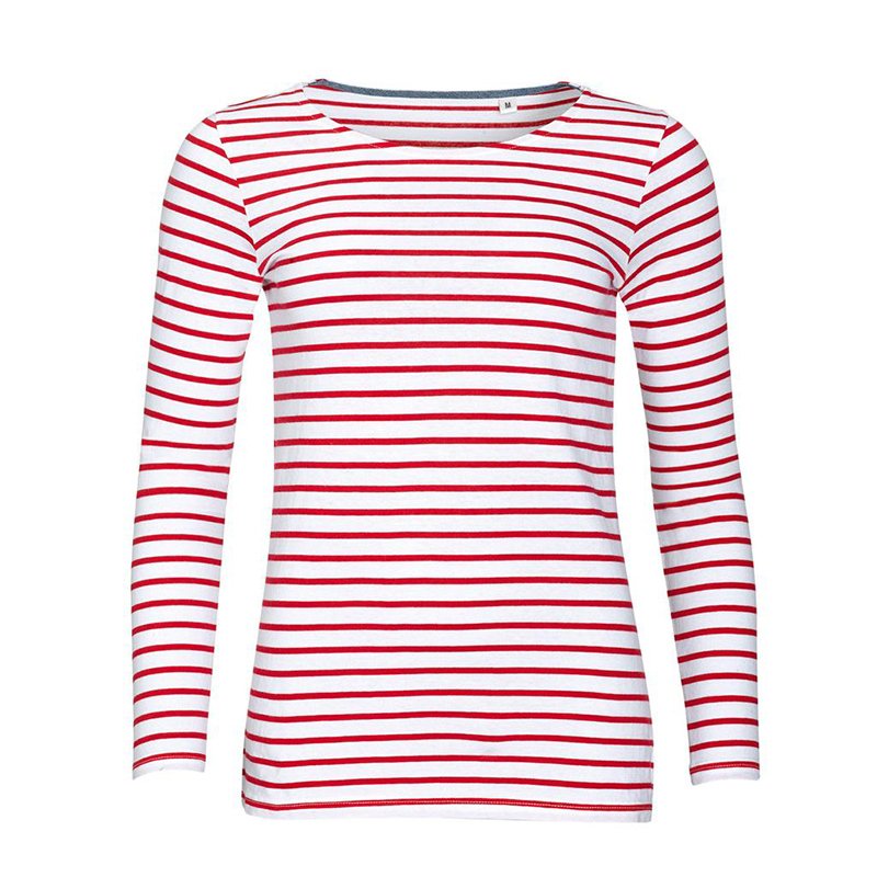 Custom Women's Long Sleeve Striped T-Shirt Classic-Fit Long-Sleeve Crewneck Shirt Tops Slim Fit Blouses Scoop Neck Tee