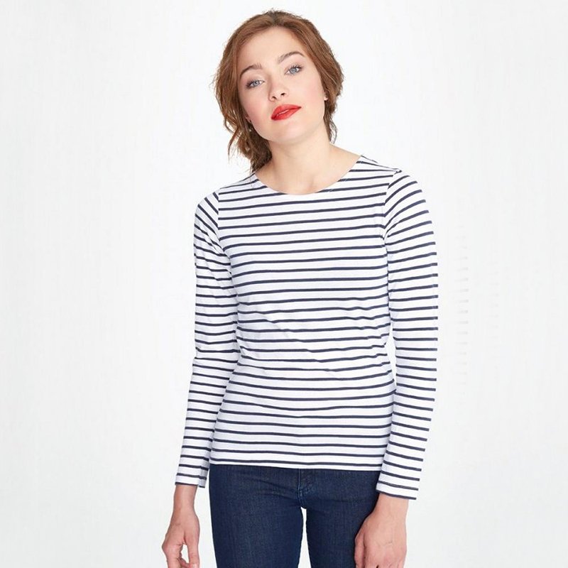 Custom Women's Long Sleeve Striped T-Shirt Classic-Fit Long-Sleeve Crewneck Shirt Tops Slim Fit Blouses Scoop Neck Tee