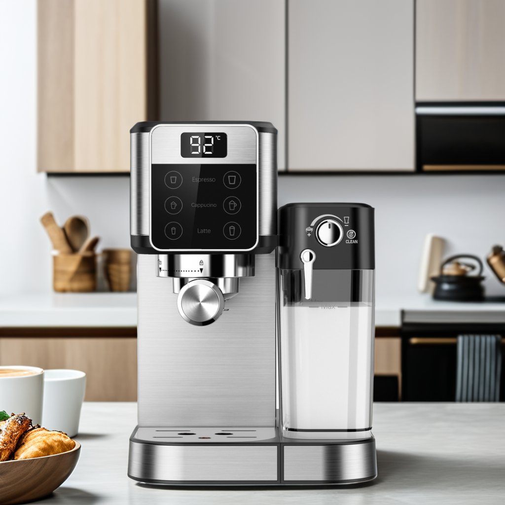 Full Function Commercial Household Digital Button Espresso Machine With Milk Frother Coffee Maker