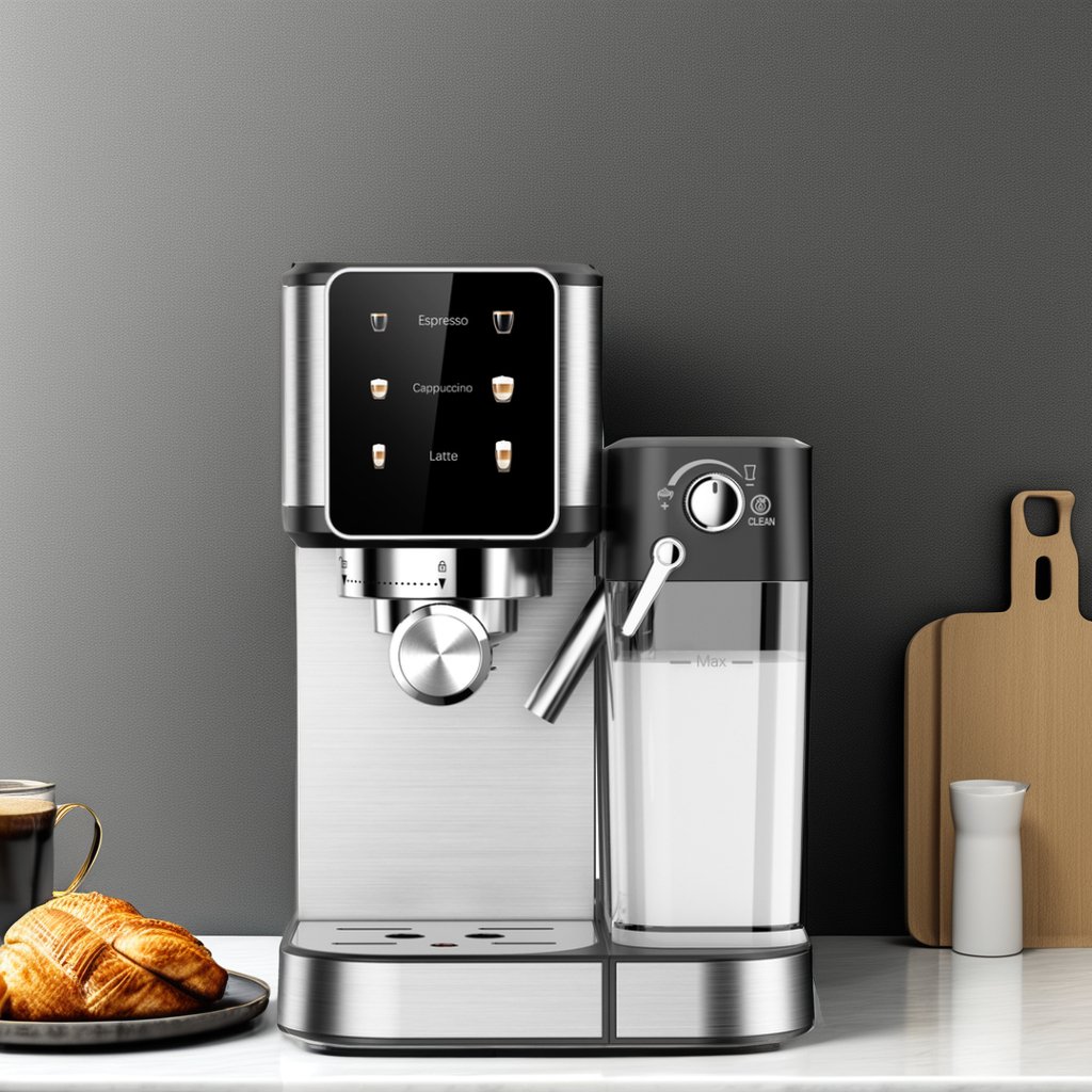 Full Function Commercial Household Digital Button Espresso Machine With Milk Frother Coffee Maker