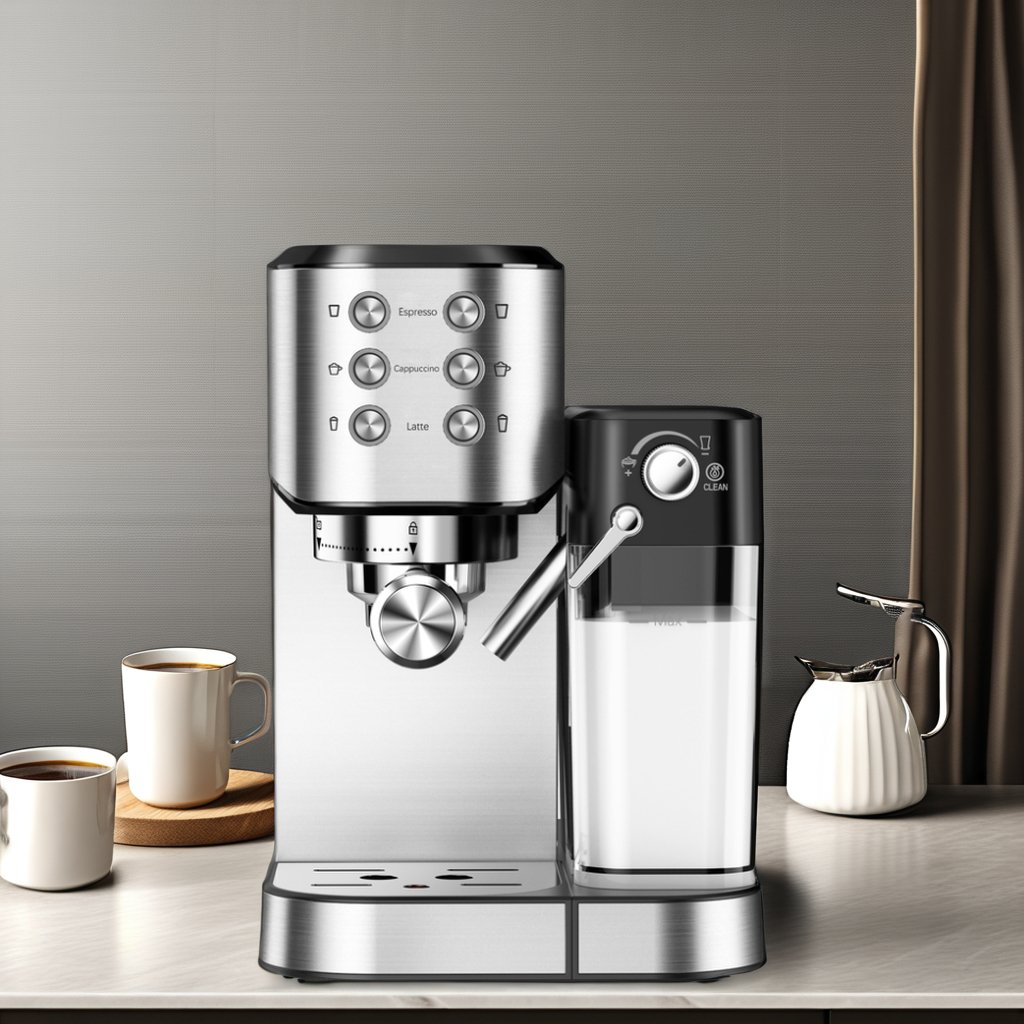 Full Function Commercial Household Digital Button Espresso Machine With Milk Frother Coffee Maker