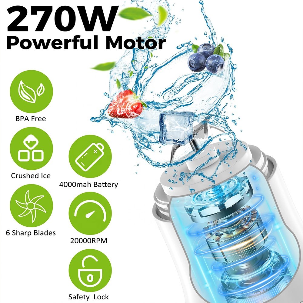 Portable Blender Mini Mixer Electric Juicer Machine Fresh Fruit Juice Blender Smoothie Maker Blender Cup Bottle Travel Kitchen
