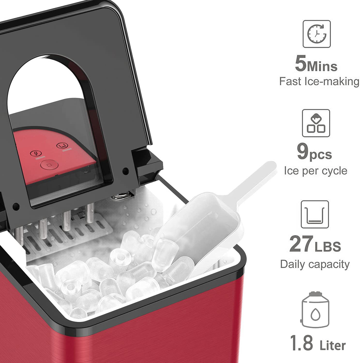 Household 12KG Ice Maker Machine for Portable Countertop Automatic Electric Ice Cube Making Machine Self- Cleaning Function