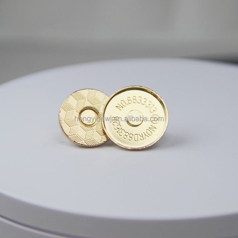 18mm Slim Full-lid Barrel plating Copper Magnetic button for handbag Light Gold Metal snaps for purse and clothes