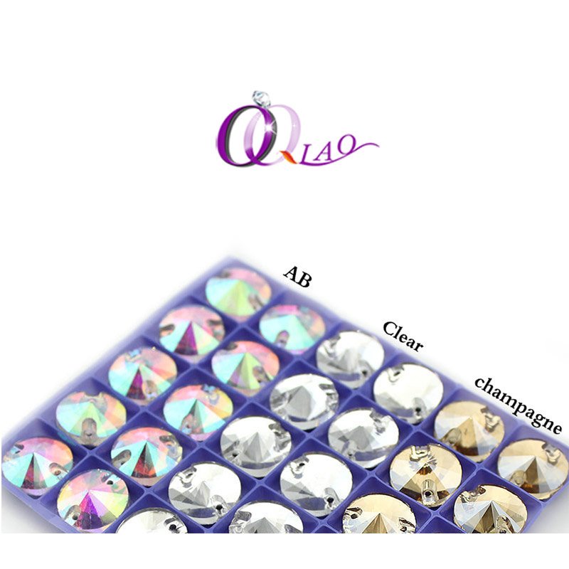 Qiao Sparkling 8mm-16mm Round Crystal AB Color Silver Rhinestone Sewing Stones Spacer Buttons for Garment Jewelry