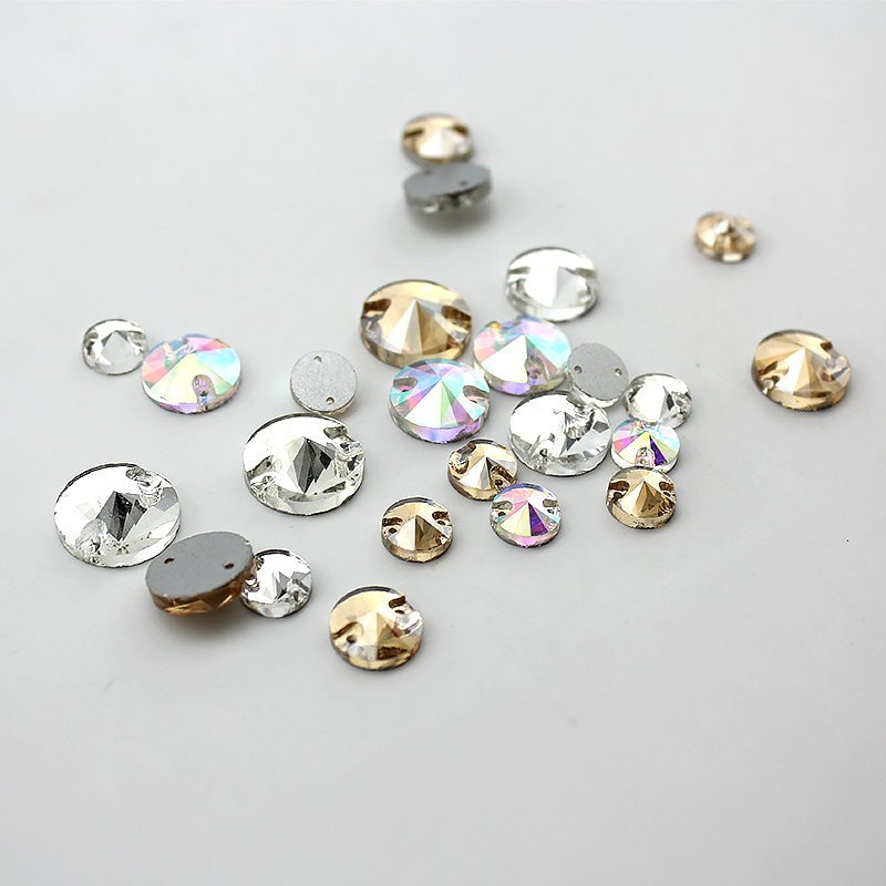 Qiao Sparkling 8mm-16mm Round Crystal AB Color Silver Rhinestone Sewing Stones Spacer Buttons for Garment Jewelry