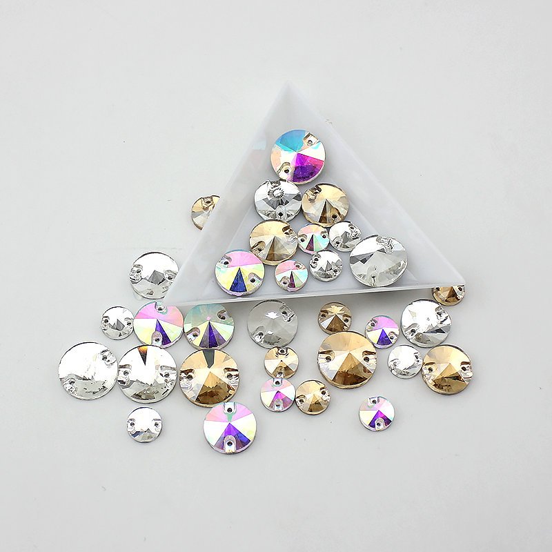 Qiao Sparkling 8mm-16mm Round Crystal AB Color Silver Rhinestone Sewing Stones Spacer Buttons for Garment Jewelry