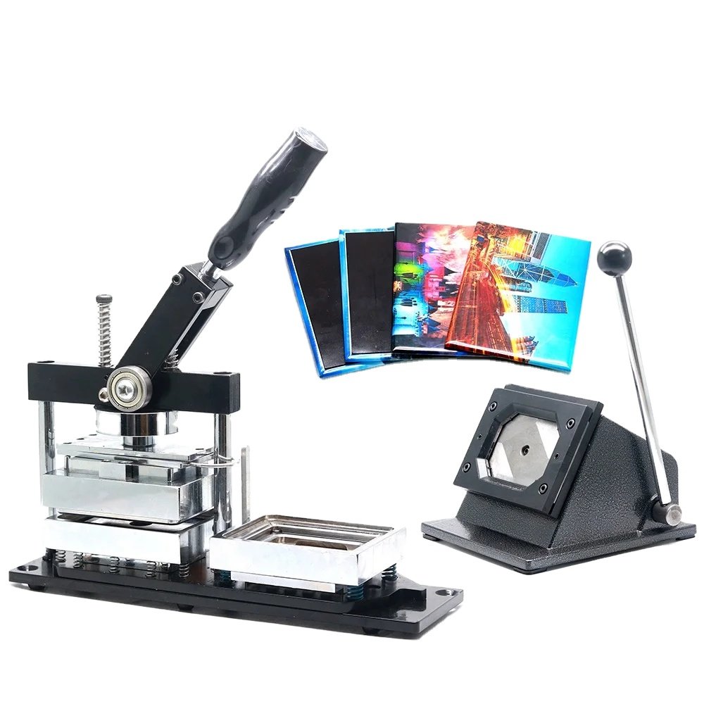 Rectangle 90*65mm Shape Fridge Magnet Making machine + 90*65mm Paper Cutter + 100pcs Fridge Magnet Component