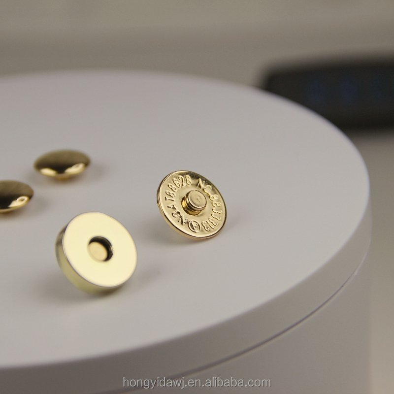14mm Double Rivet Copper Magnetic button for handbag Light gold Metal snaps for purse and clothes