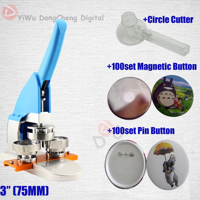 New Pro 3"75MM badge maker and Circle paper Cutter with pin buttons plus fridge Magnet button 75mm badge parts
