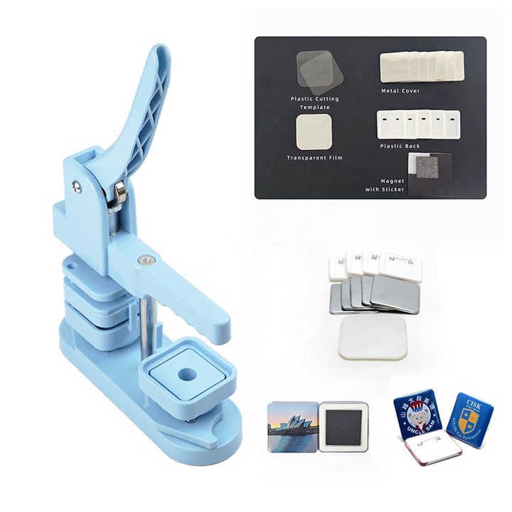 Hot Sale DIY Button Making 50*50mm Square Button Maker Machine Fridge Magnet Making Machine with Cutter and 100 Sets Material