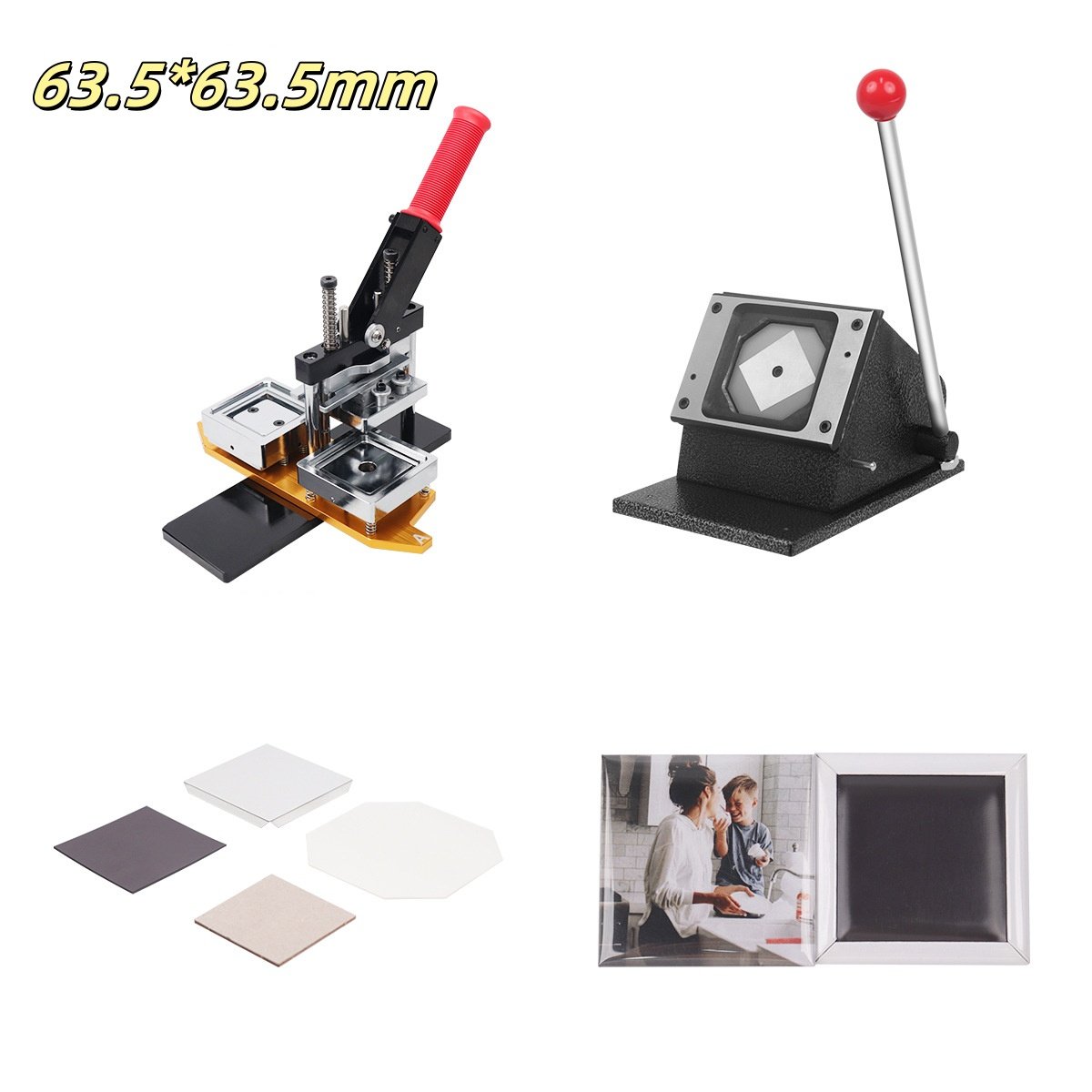 China factory 63.5*63.5mm manual photo square fridge magnet plastic button badge making machine