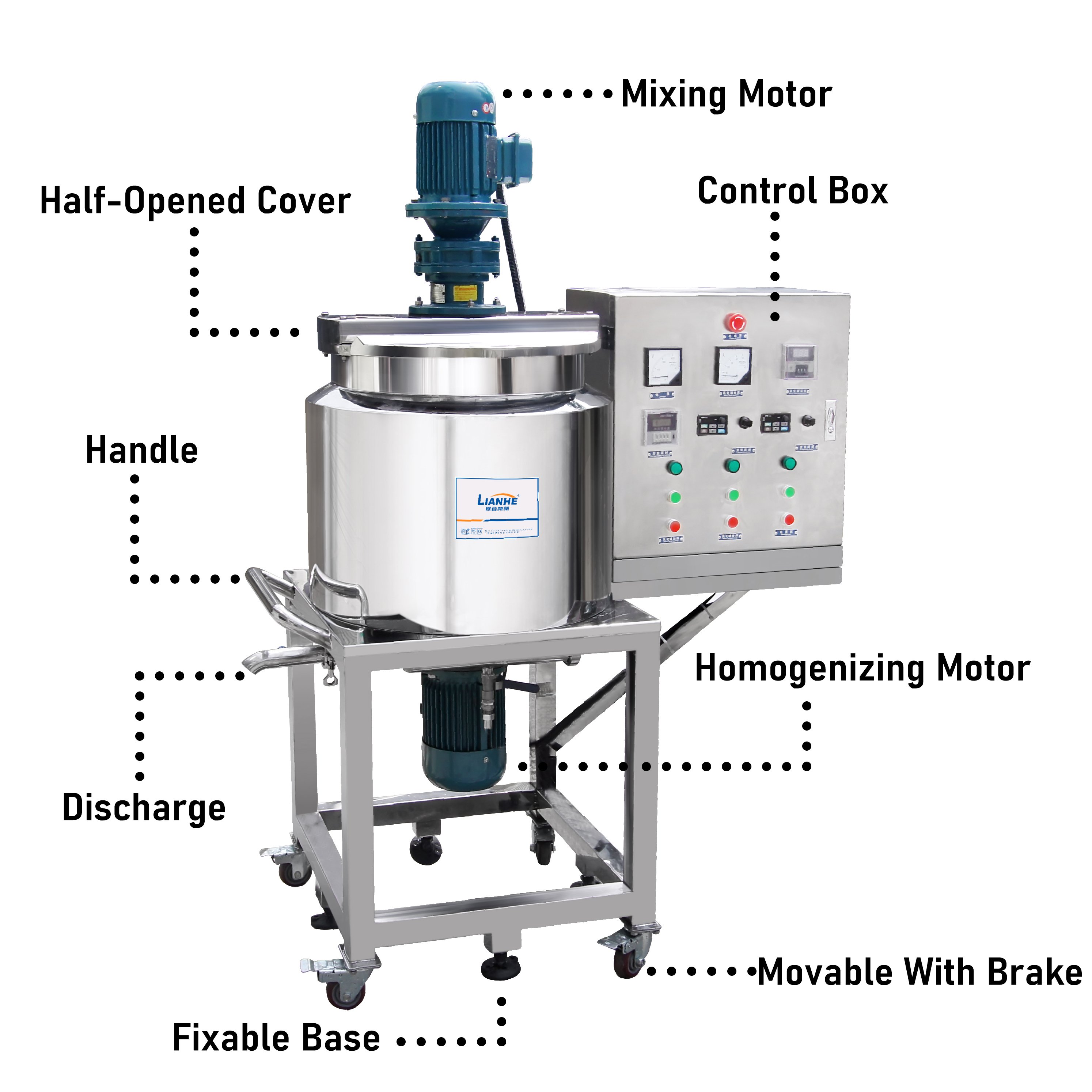 Lianhe Vacuum mixer homogenizer paste mixing tank, body lotion and cream making machines vacuum mixing equipment