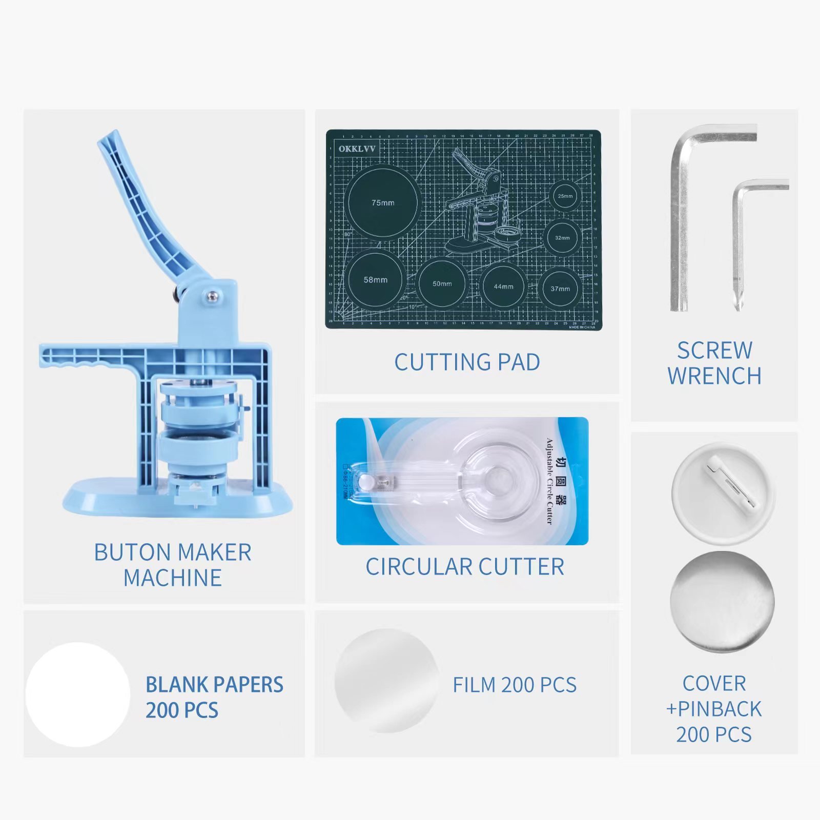 Rectangle 90*65mm fridge magnet machine with 90*65mm cutter +1000pcs material +free blue plastic badge machine set