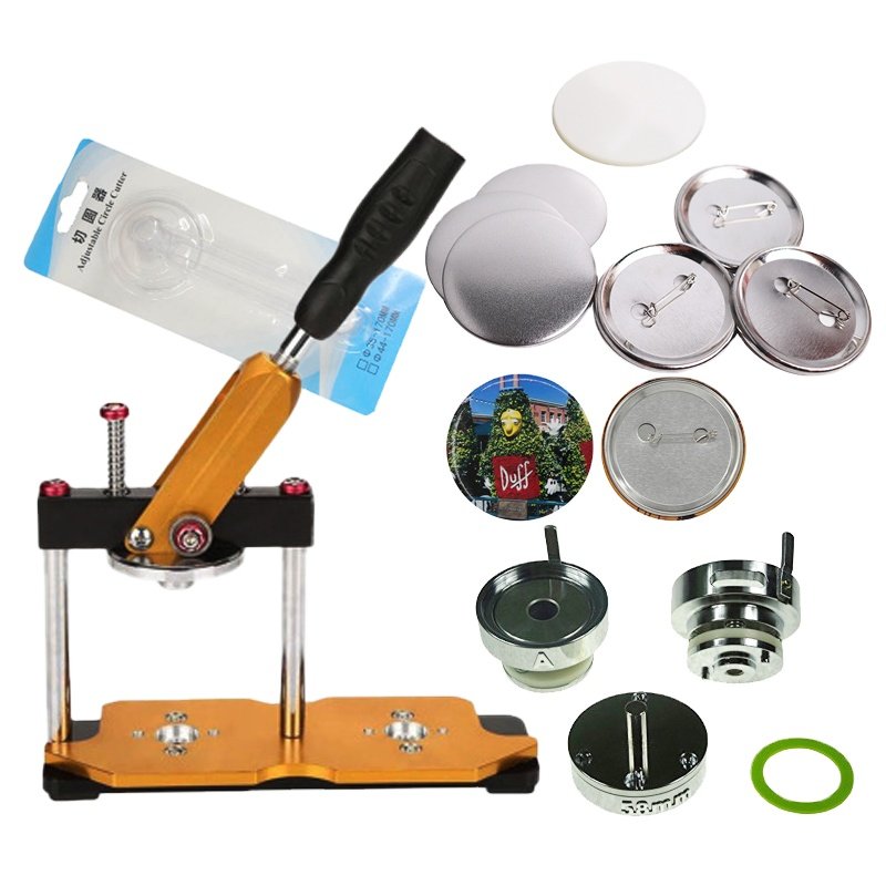 high quality button making machinerotating badge maker metal button press machine free cutter 500pcs pin badge
