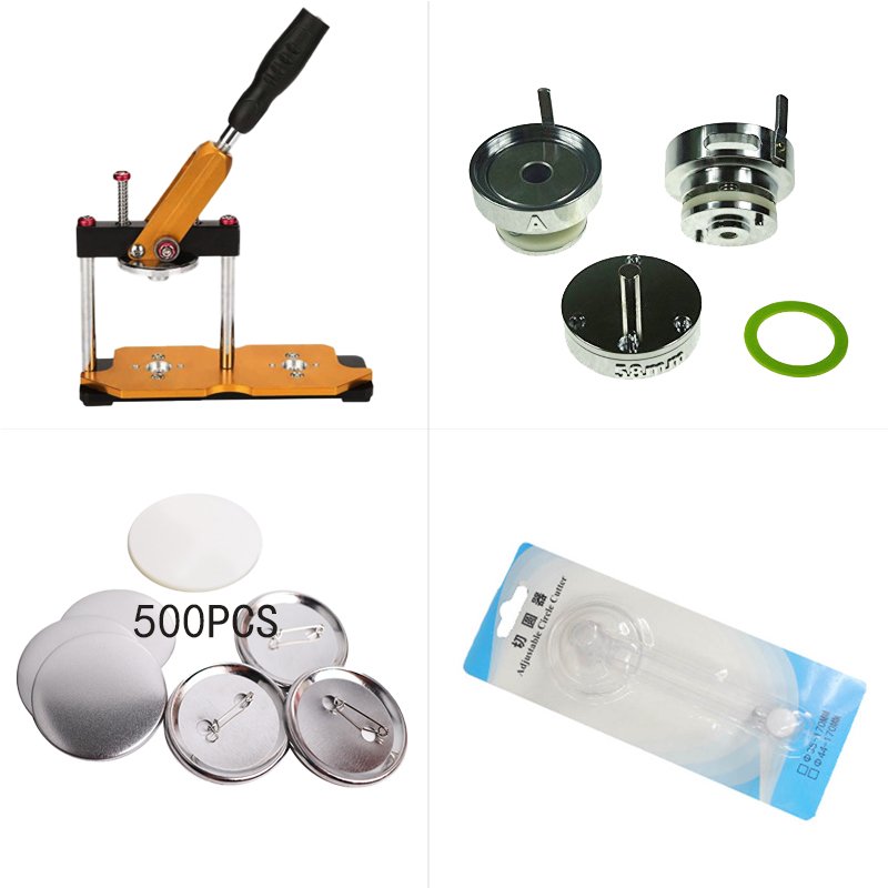 high quality button making machinerotating badge maker metal button press machine free cutter 500pcs pin badge