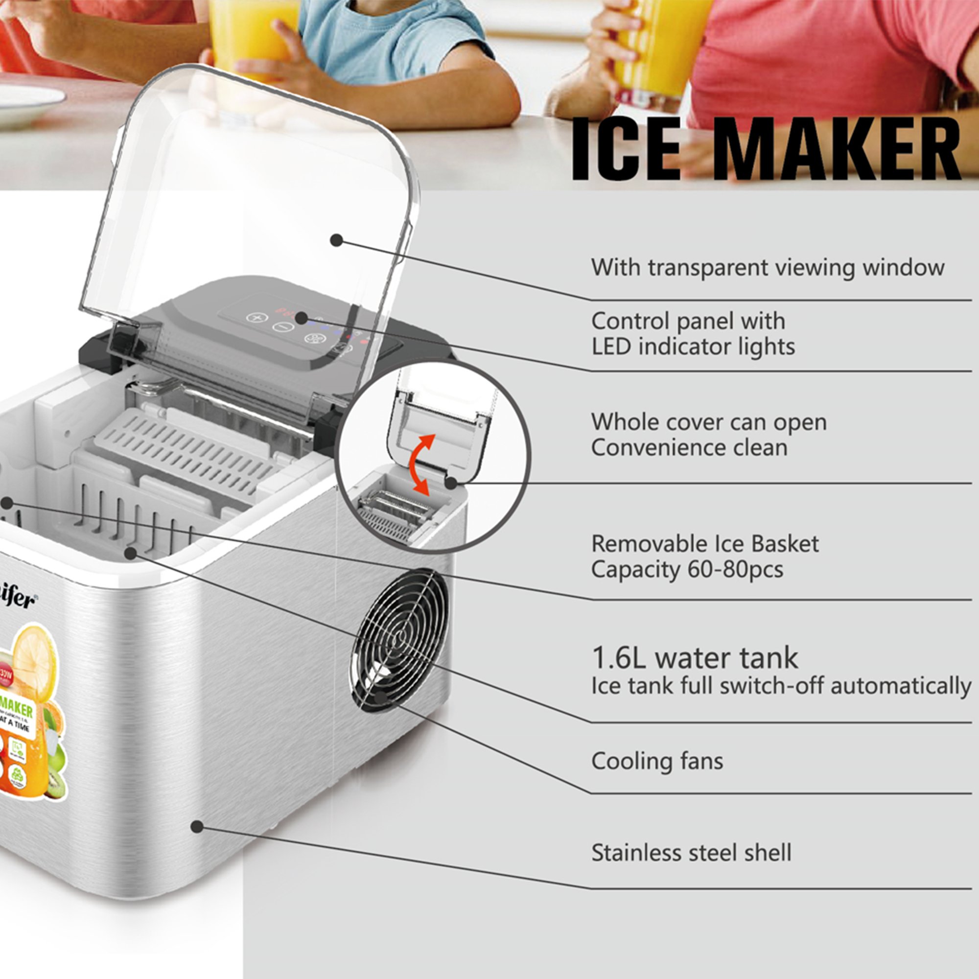 Sonifer SF-6525 Home Use High Efficiency Ice Maker Machine 1.6L Water Tank Small Automatic Electric Clear Mini Ice Maker