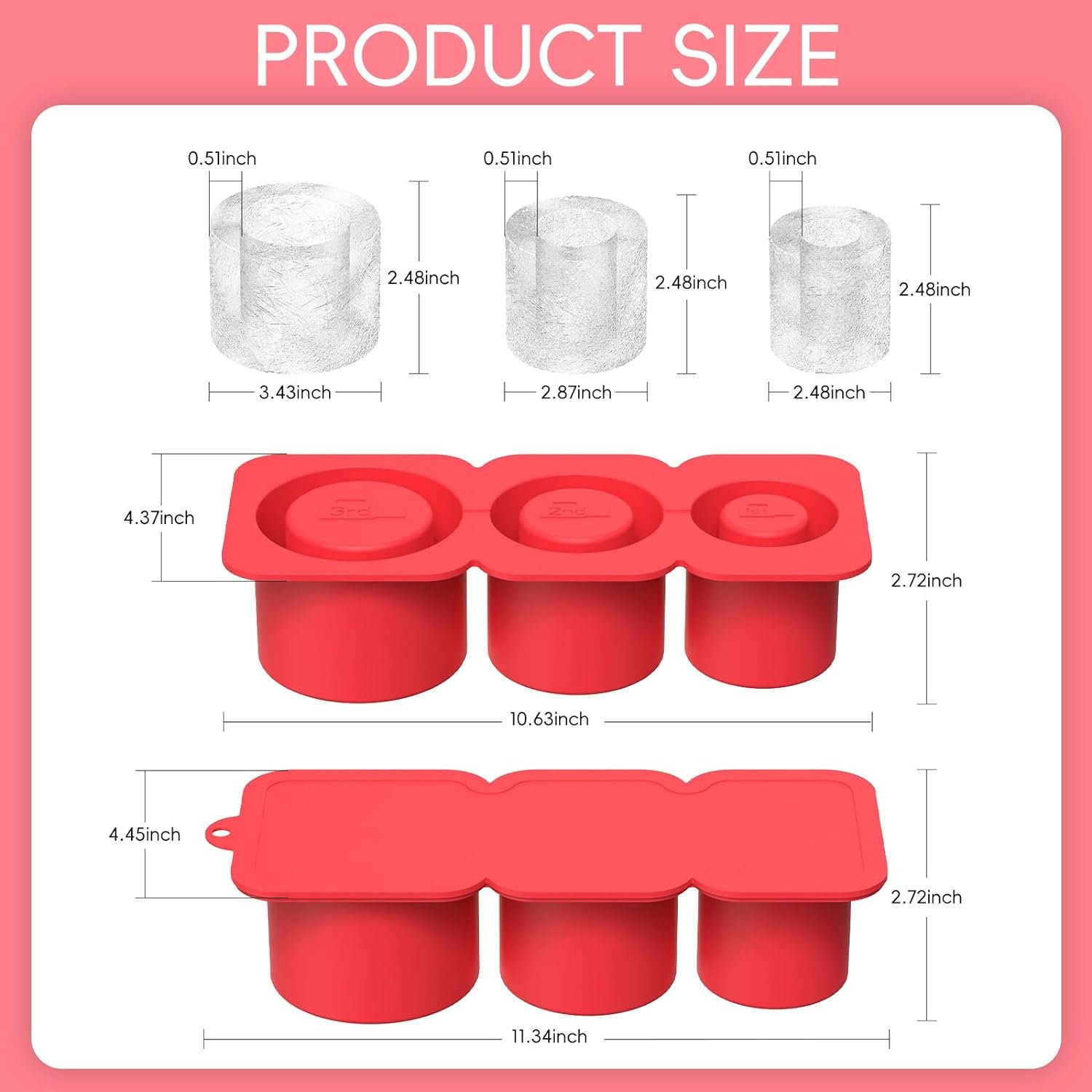 for Stanley Cup Ice Cube Tray with Lid Freezer Making 3 Hollow Cylinder Silicone Ice Cube Mold for Stanley 30-40 Oz Tumbler Cup