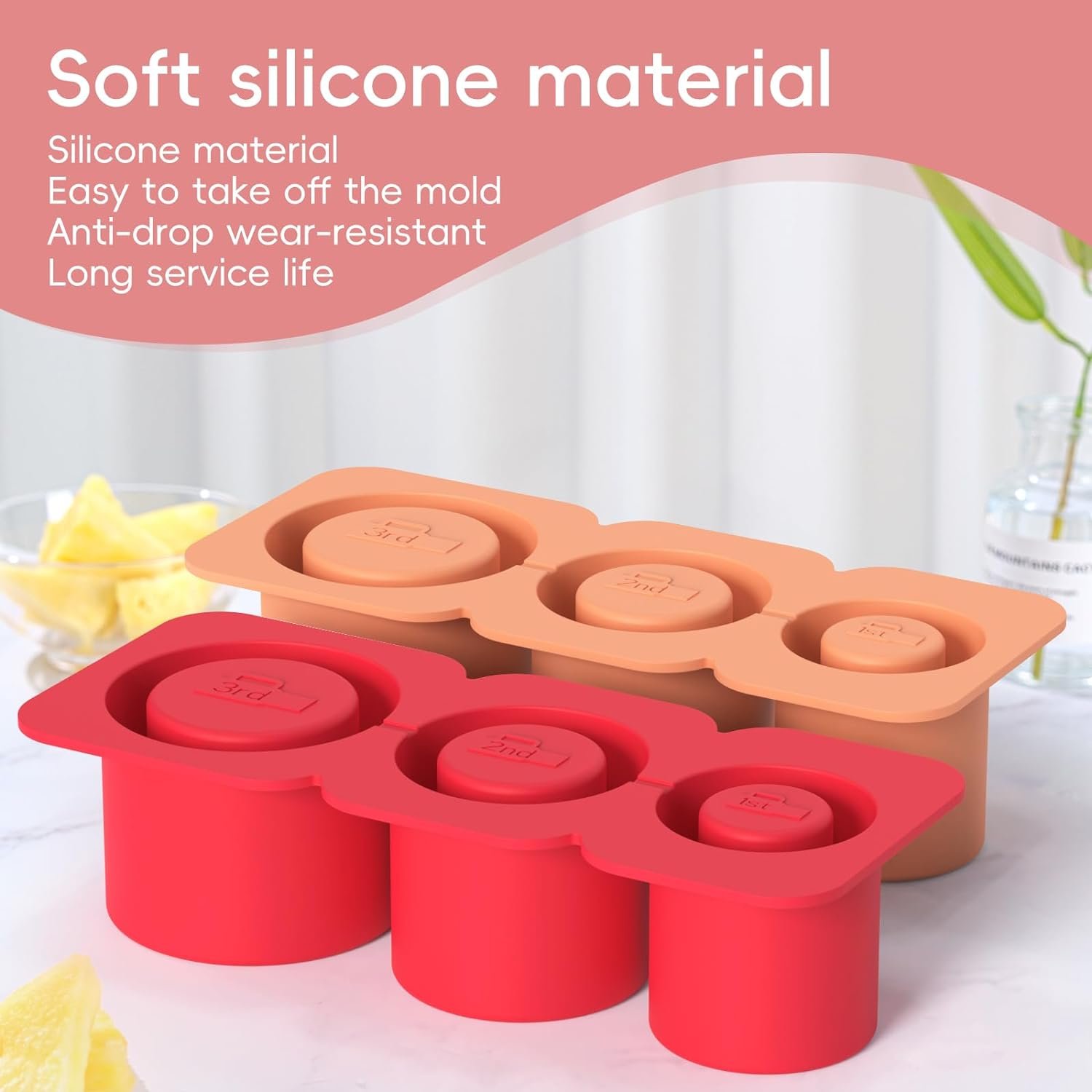 for Stanley Cup Ice Cube Tray with Lid Freezer Making 3 Hollow Cylinder Silicone Ice Cube Mold for Stanley 30-40 Oz Tumbler Cup