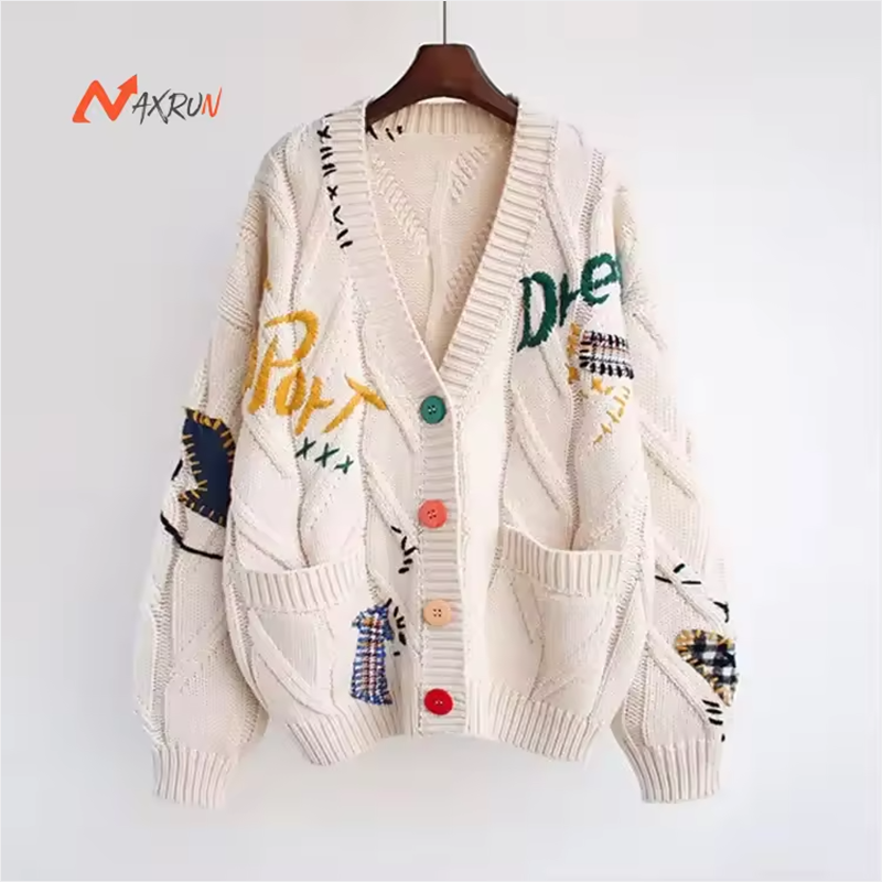 Make your own logo knit cardigan sweater coat for women slouchy casual loose sweater