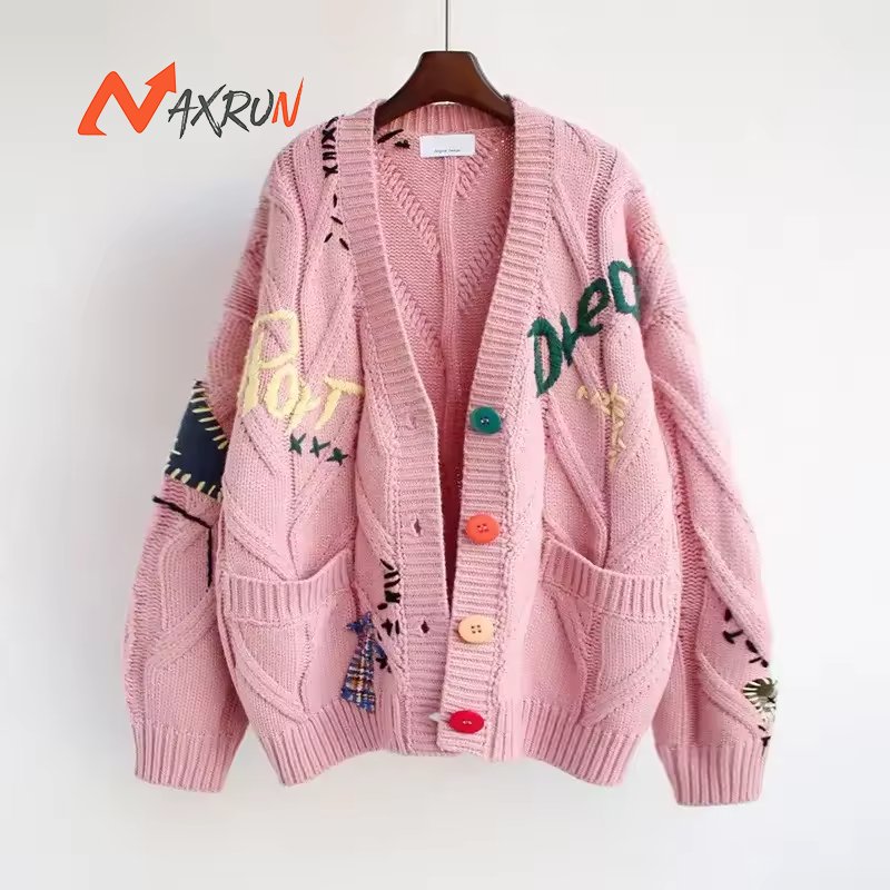 Make your own logo knit cardigan sweater coat for women slouchy casual loose sweater
