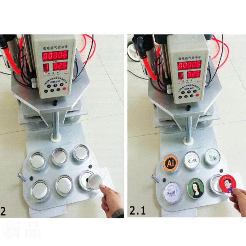 2024 New Pneumatic Semi-automatic Button Maker 6/pcs drop on one time button making machinery with 25mm round mould