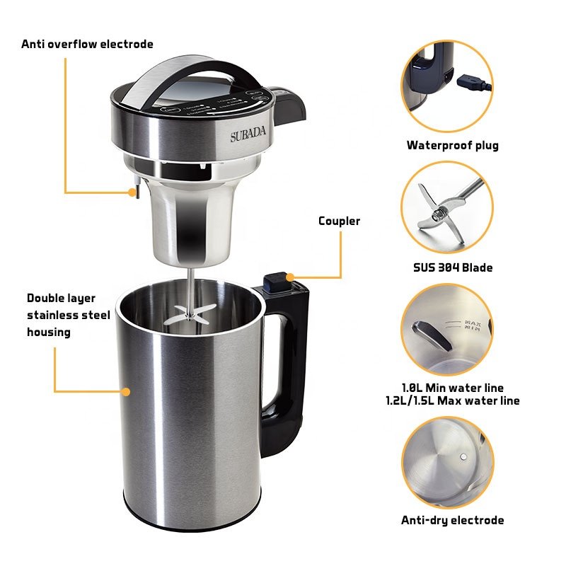 OEM & ODM 1.2L stainless steel Multifunctional soup maker & Soy Nut Milk machine Kitchen appliance Food processor