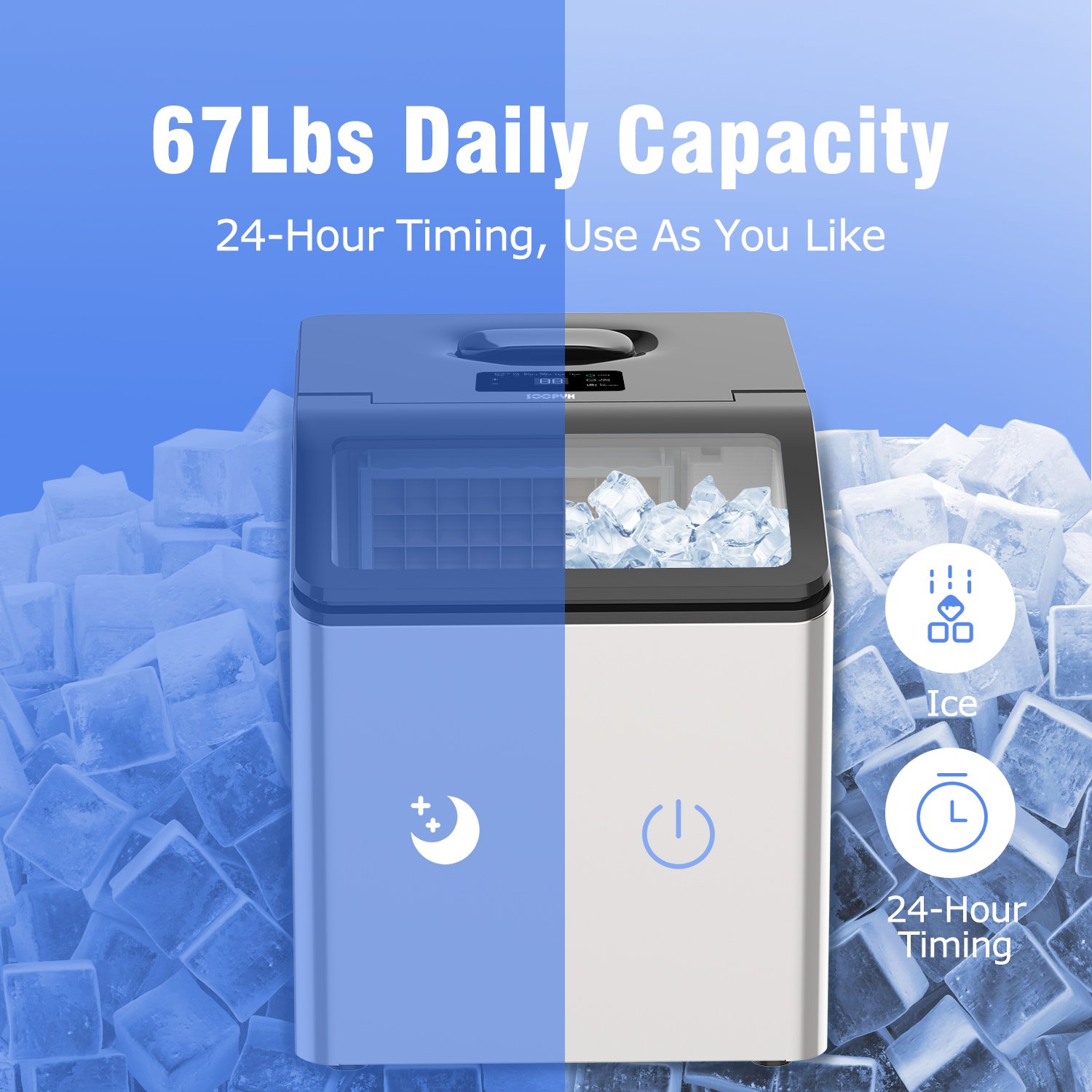 30KG Tabletop Stainless Steel Cube Ice Making Machine 36 pcs Ice Cube Maker Commercial Use for Home Office Party