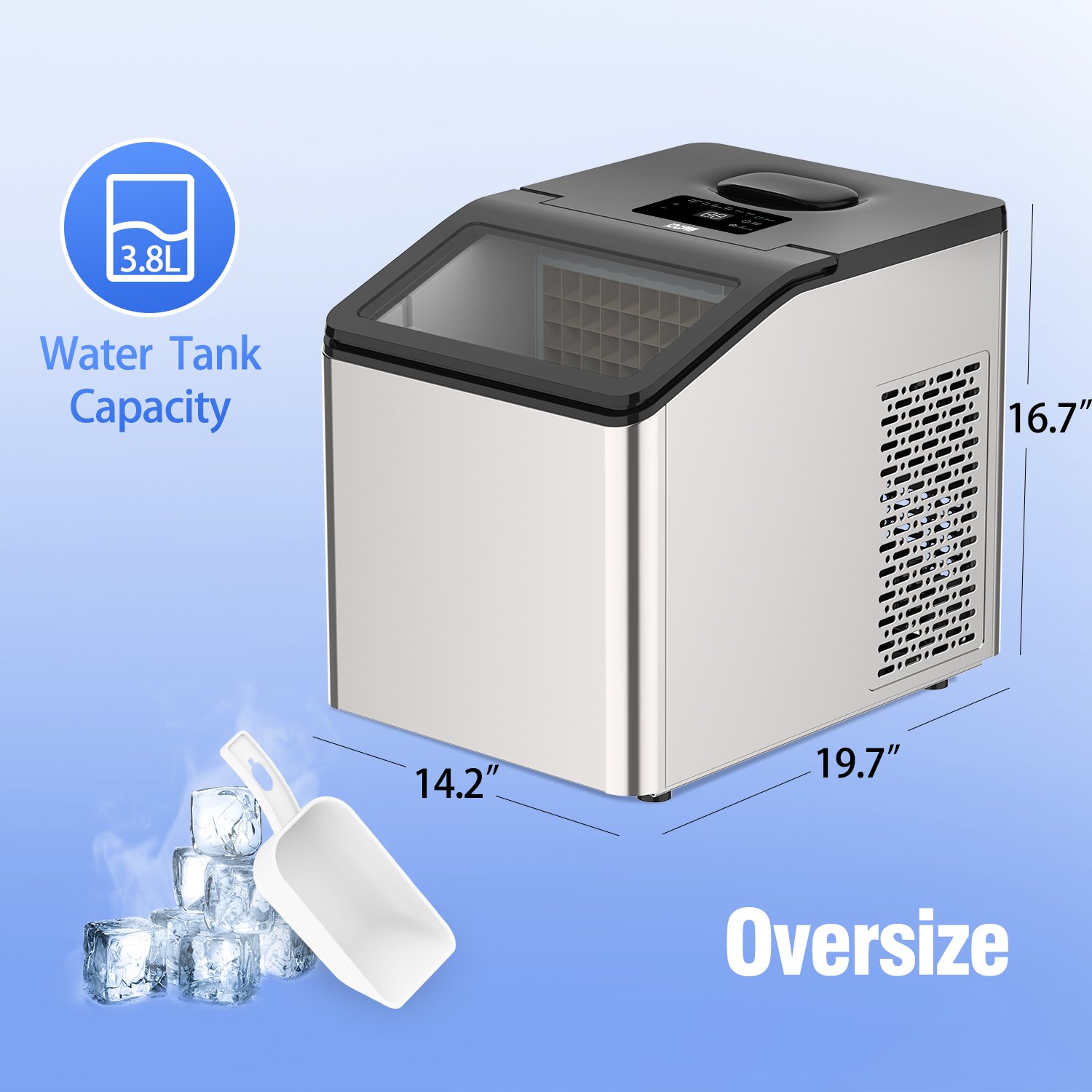 30KG Tabletop Stainless Steel Cube Ice Making Machine 36 pcs Ice Cube Maker Commercial Use for Home Office Party
