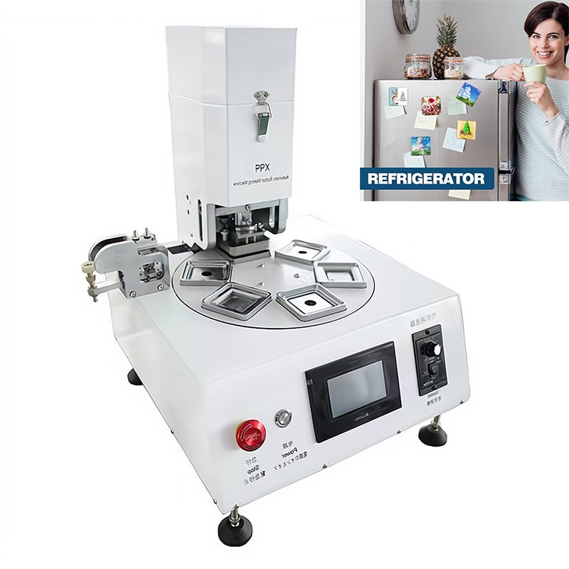 factory semi-automatic 50X50mm square pneumatic fridge magnet button badge machine photo magnet machine manufacturer