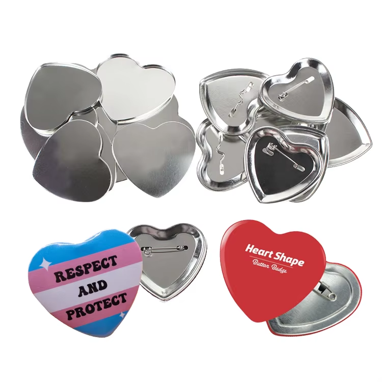 Factory cheap Metal heart-shaped Blank Button Badge for Button Maker Machine Slick Metallic Back badge making Part Round DIY Pin