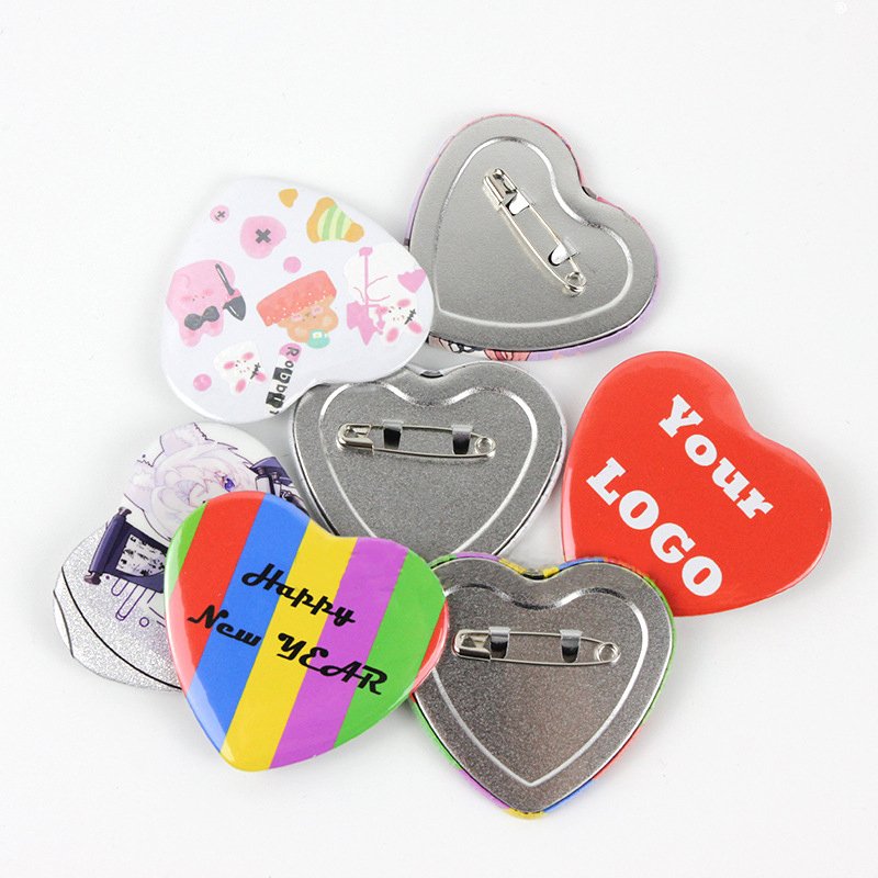 Factory cheap Metal heart-shaped Blank Button Badge for Button Maker Machine Slick Metallic Back badge making Part Round DIY Pin