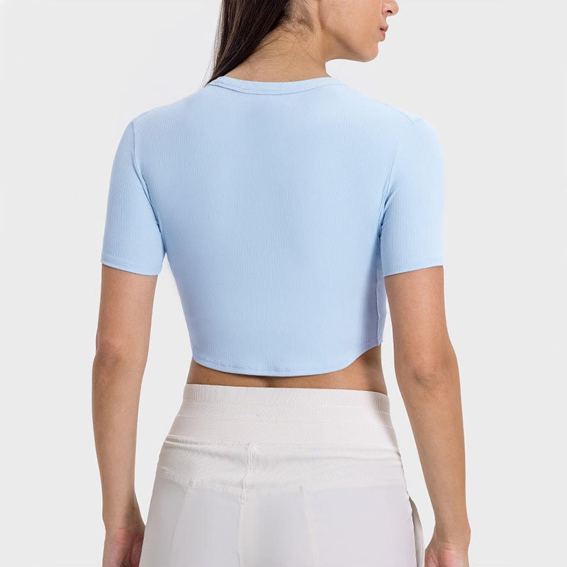 Custom Manufacturer for Womens Sexy Short Sleeve Crewneck Ribbed Knitted Tank Crop Tops in Bamboo Cotton Blend Viscose with Tags