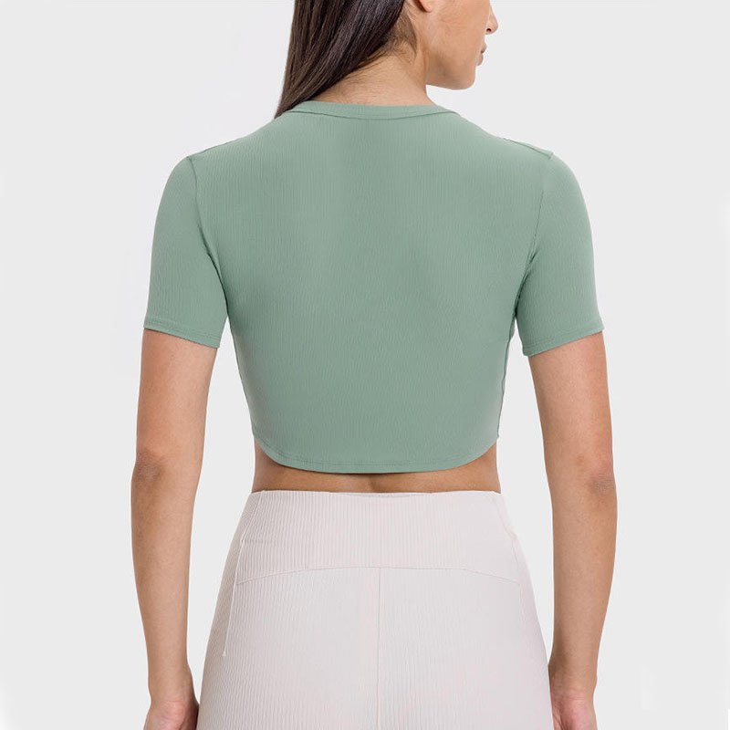 Custom Manufacturer for Womens Sexy Short Sleeve Crewneck Ribbed Knitted Tank Crop Tops in Bamboo Cotton Blend Viscose with Tags
