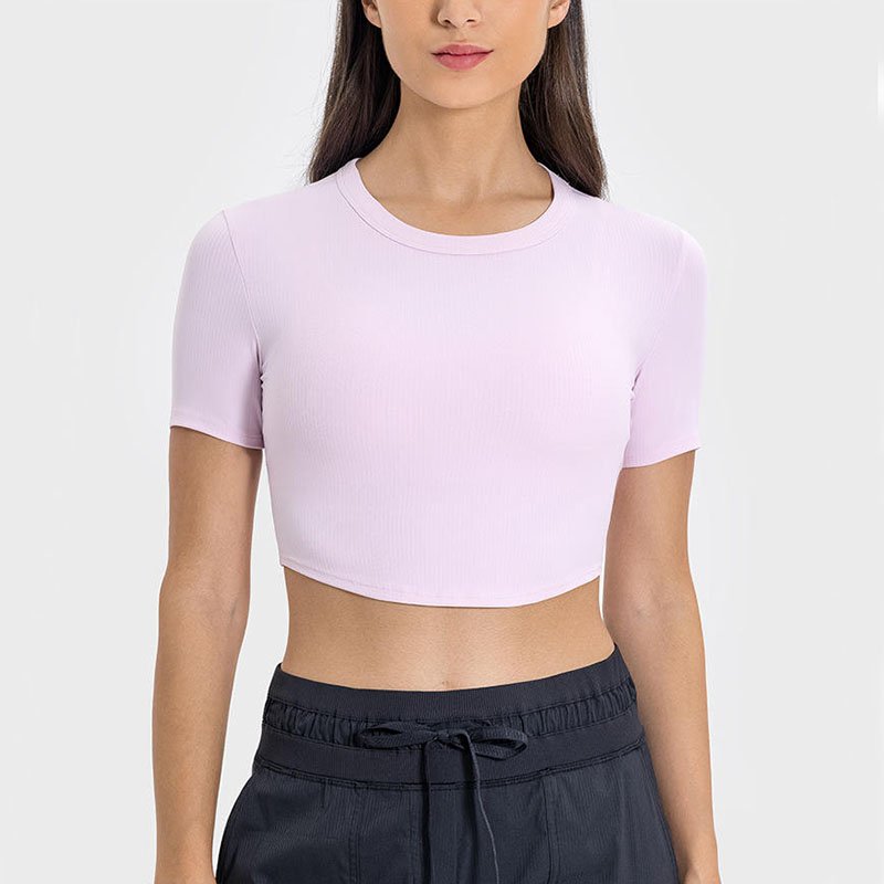 Custom Manufacturer for Womens Sexy Short Sleeve Crewneck Ribbed Knitted Tank Crop Tops in Bamboo Cotton Blend Viscose with Tags