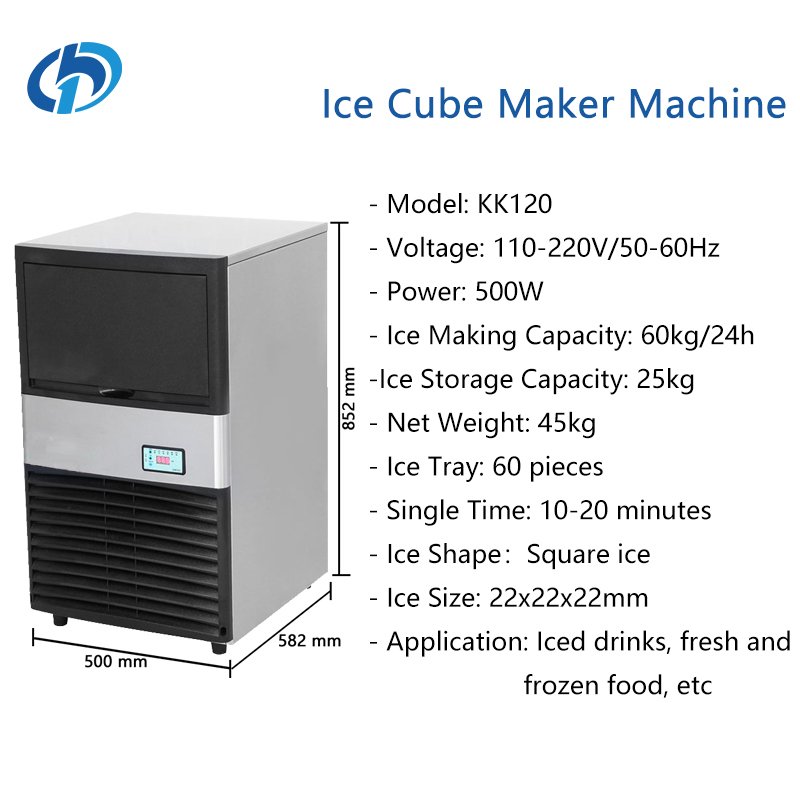 Ice Maker Machine 60kg Automatic Countertop Ice Cube Block Makers Ice Making Machine For Business Commercial Home