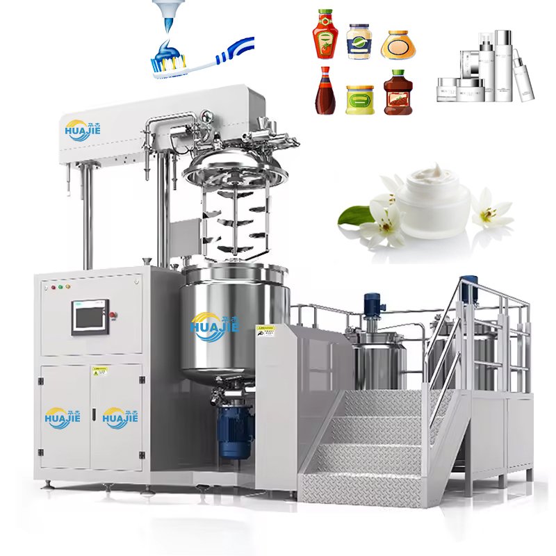 HUAJIE CE Certified Buttons/touch Screen Vacuum Emulsifying Mixer for Cake Gel Vacuum Emulsifying high Shear Mixer For Cream
