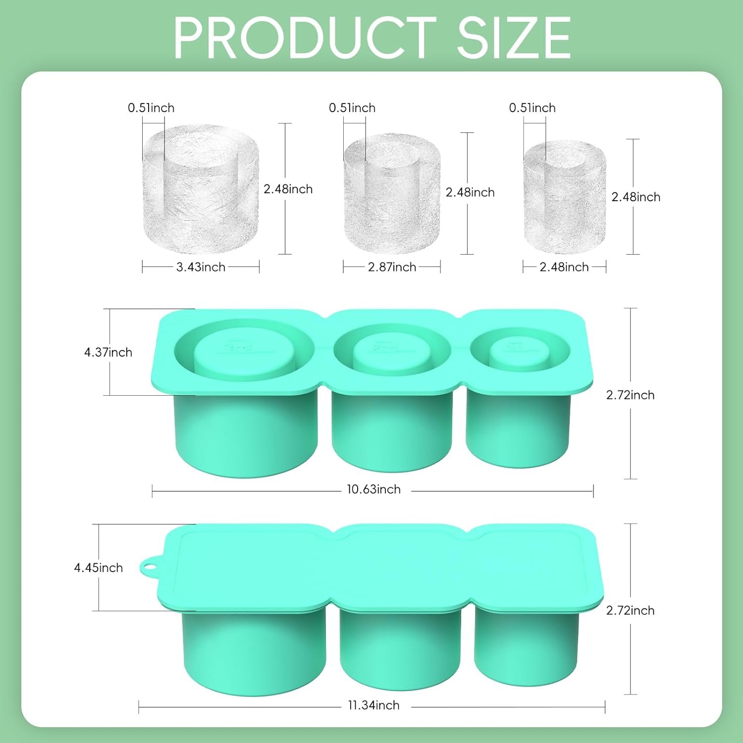 BPA Free Freezer Silicone Rubber Ice Cube Tray with 3 Hollow Cylinder Ice Cube Mold Maker Tray for Stanley Cup Accessories