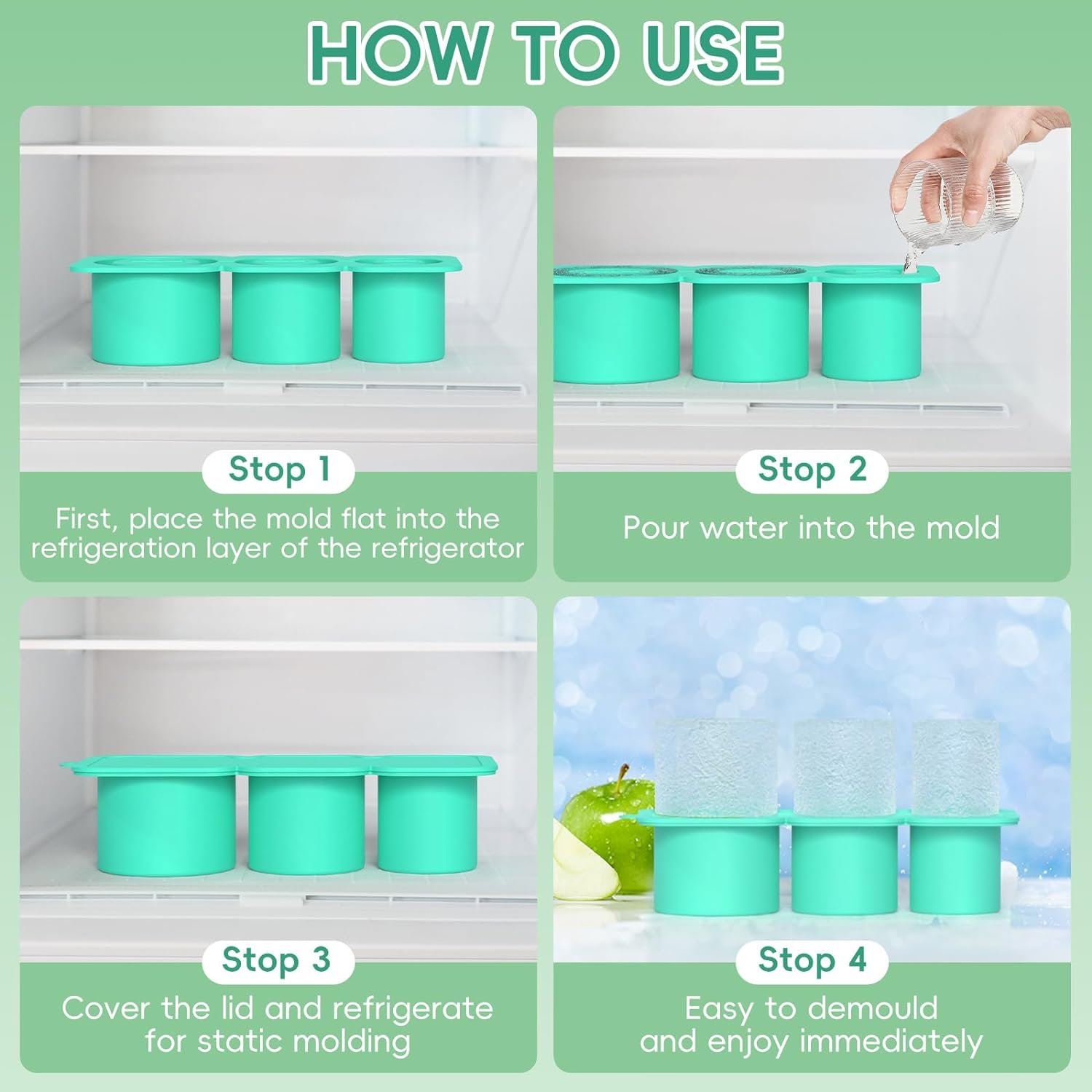 BPA Free Freezer Silicone Rubber Ice Cube Tray with 3 Hollow Cylinder Ice Cube Mold Maker Tray for Stanley Cup Accessories