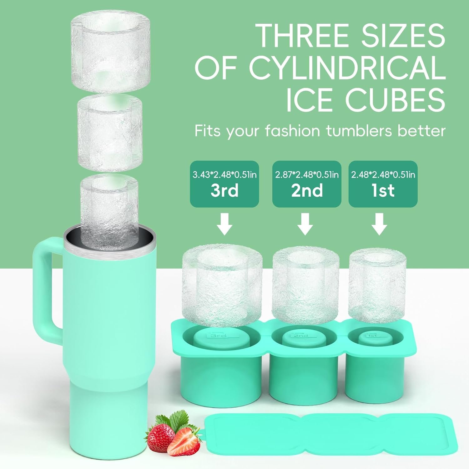 BPA Free Freezer Silicone Rubber Ice Cube Tray with 3 Hollow Cylinder Ice Cube Mold Maker Tray for Stanley Cup Accessories