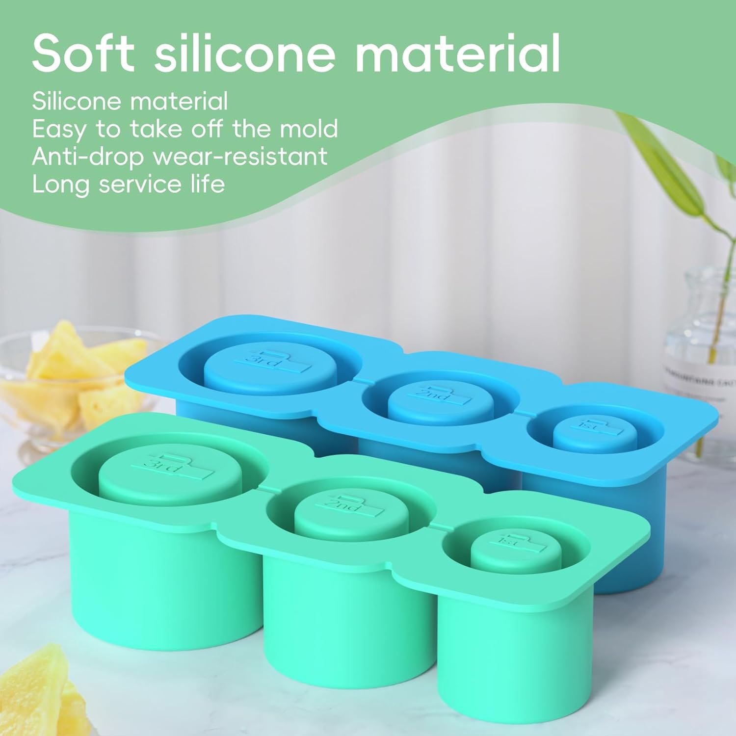 BPA Free Freezer Silicone Rubber Ice Cube Tray with 3 Hollow Cylinder Ice Cube Mold Maker Tray for Stanley Cup Accessories
