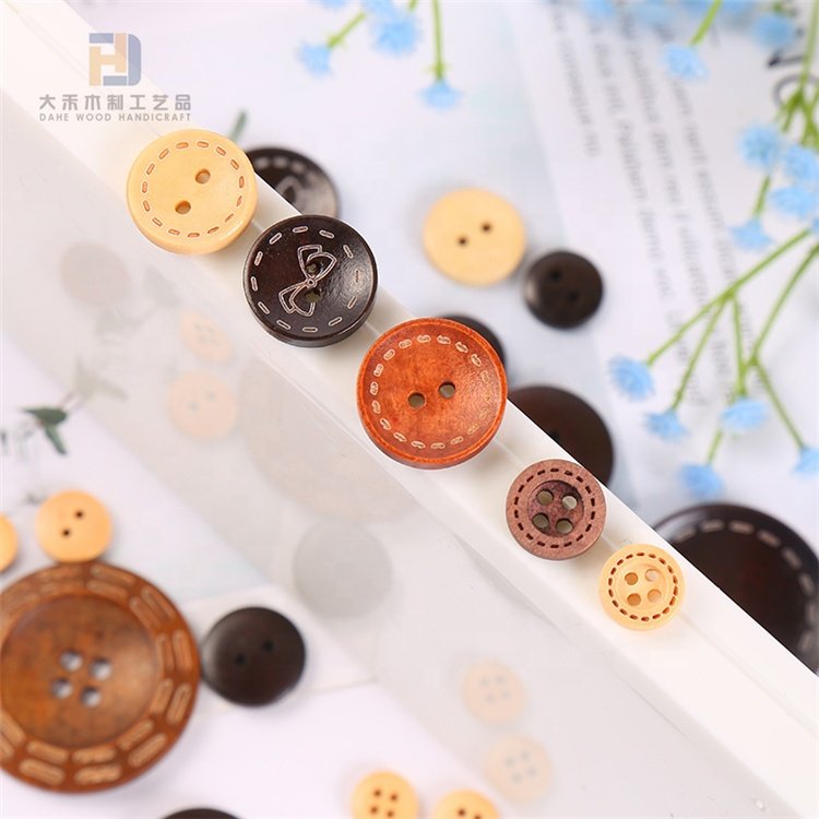Wooden Button Printed Laser Engraved Wood Kids Buttons for Crafts Making and Sewing Project Machine Supplier