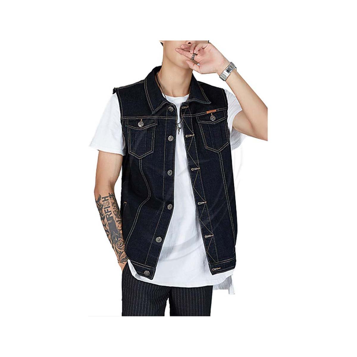 Men's Denim Vest Sleeveless Jean Vest Motorcycle Punk Black Blue Biker Plus Size Cotton Make Jeans Jacket