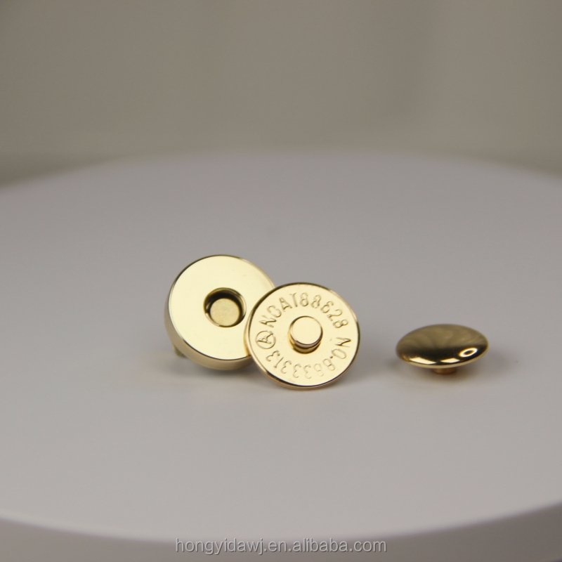 14mm Single Rivet Copper Magnetic button for handbag Light gold Metal snaps for purse and clothes