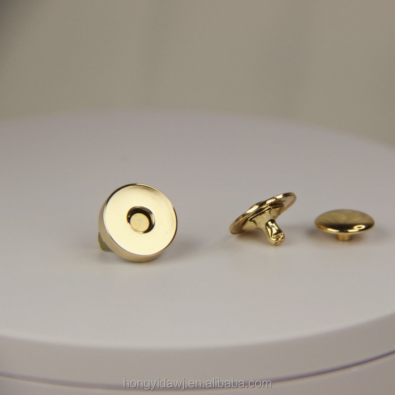 14mm Single Rivet Copper Magnetic button for handbag Light gold Metal snaps for purse and clothes