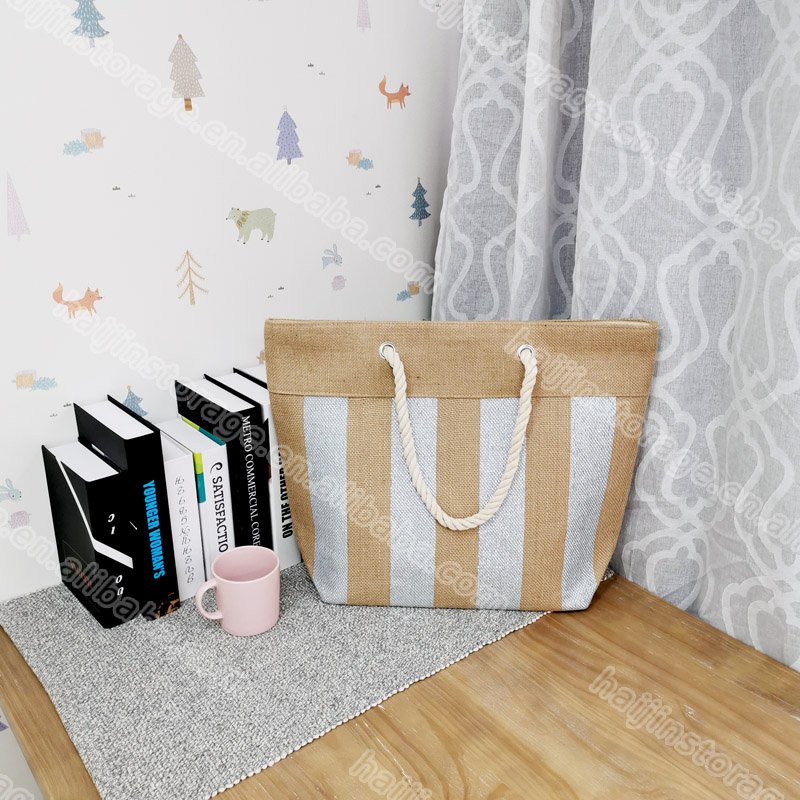 High Quality Reusable Jute bag heavy duty fabric lining beach tote bag LOGO printed custom bag