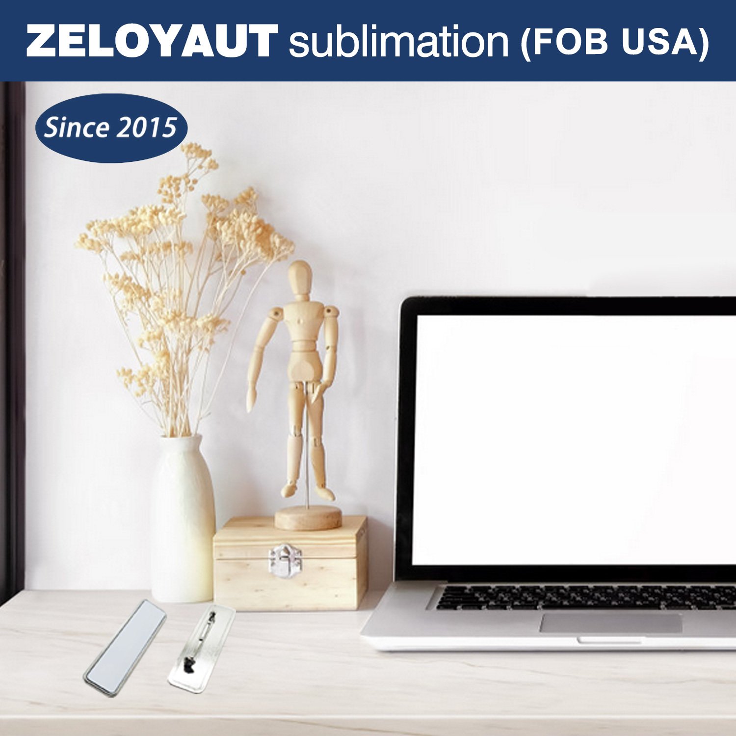 ZELOYAUT USA warehouse available Premium Rectangle Zinc Alloy metal blank sublimation lapel Pin Sliver and Golden pins badge