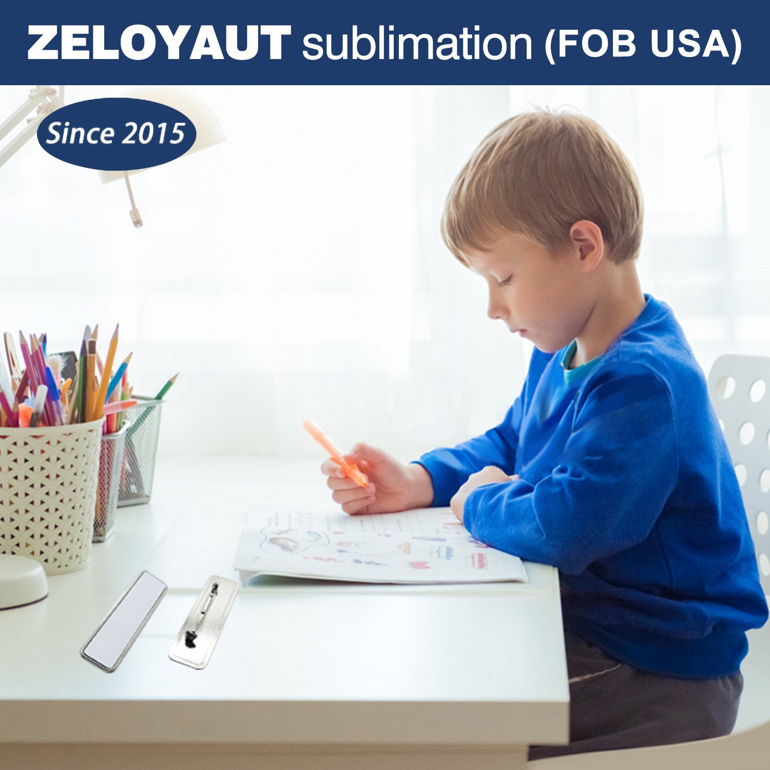 ZELOYAUT USA warehouse available Premium Rectangle Zinc Alloy metal blank sublimation lapel Pin Sliver and Golden pins badge